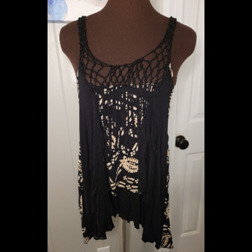 Free People Boho Bleached Tie Dye Look Fringe Tank - Picture 4 of 10